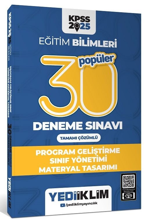 Yediiklim 2025 KPSS Eğitim Bilimleri Program Geliştirme, Sınıf Yönetimi, Materyal Tasarımı Popüler 30 Deneme Çözümlü Yediiklim Yayınları