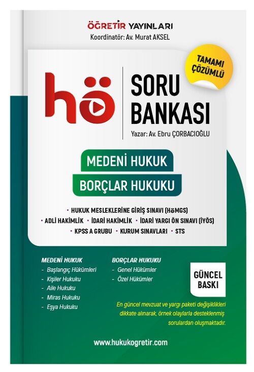 Öğretir HMGS Hakimlik KPSS Medeni Hukuk ve Borçlar Hukuku Soru Bankası Çözümlü - Ebru Çorbacıoğlu Öğretir Yayınları