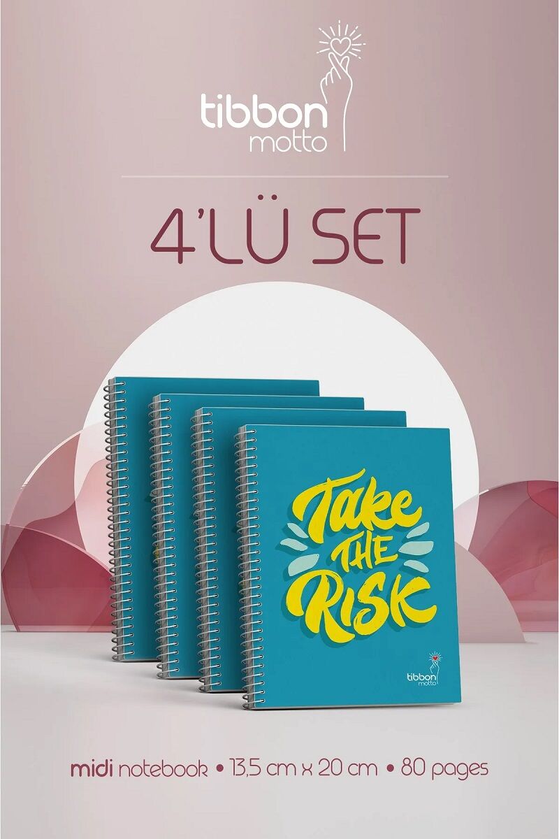 Tibbon Motto Midi Defter Spiralli Risk 4 lü Set - 12