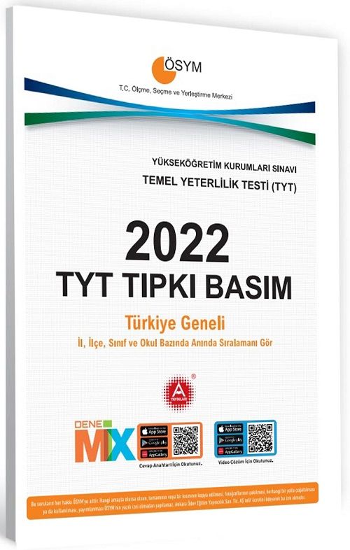 A Yayınları 2022 YKS TYT Tıpkı Basım Çıkmış Sorular A Yayınları