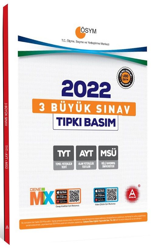 A Yayınları 2022 TYT AYT MSÜ Tıpkı Basım Çıkmış Sorular 3 Büyük Sınav A Yayınları