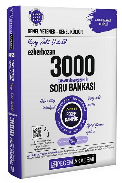 Pegem 2025 KPSS Genel Yetenek Genel Kültür EZBERBOZAN 3000 Soru Bankası Tek Kitap Pegem Akademi Yayınları