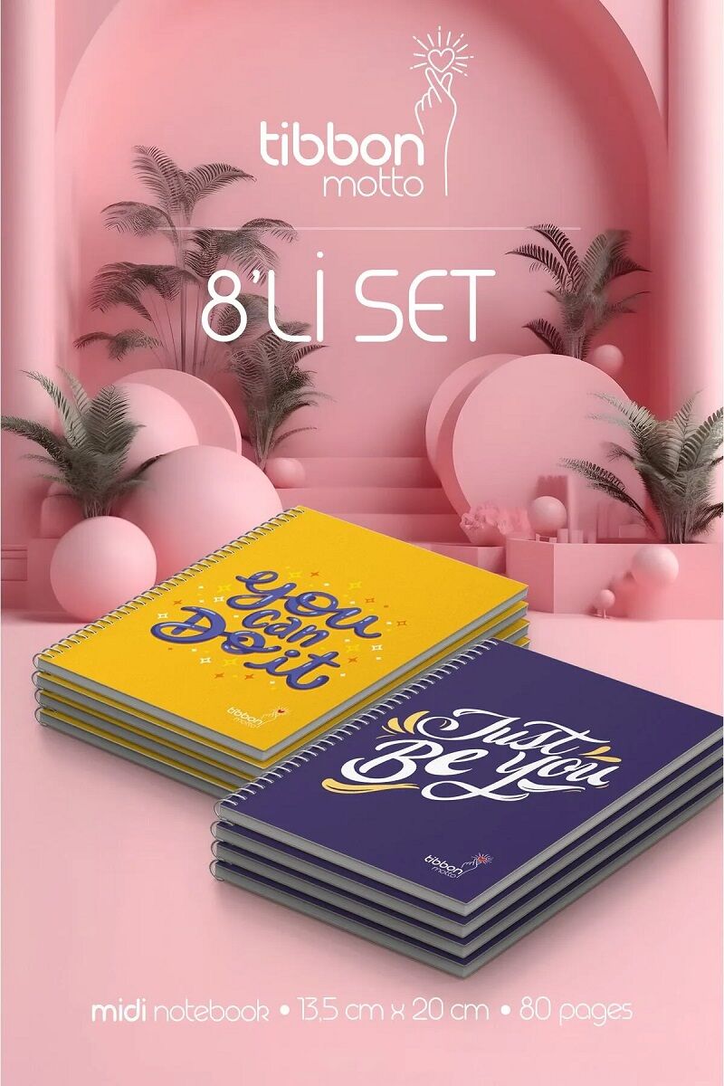 Tibbon Motto Midi Defter Spiralli Just + Do It 8 li Set Motto 4 - 15-20