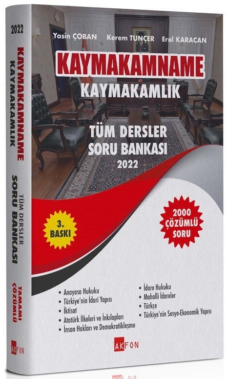 Akfon 2022 Kaymakamlık KAYMAKAMNAME Soru Bankası Çözümlü 3. Baskı - Yasin Çoban Akfon Yayınları